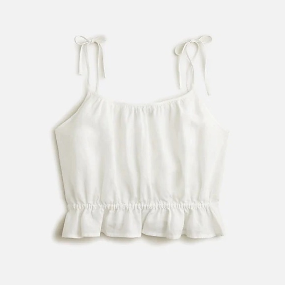 J. Crew White Ruffle Waist Linen Tank Top